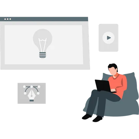 Man sitting on couch working in laptop  Illustration