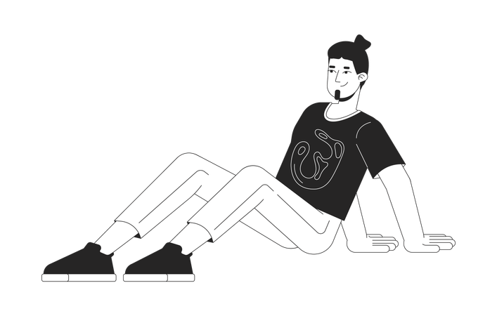 Man Sitting on floor with back on hands  Illustration