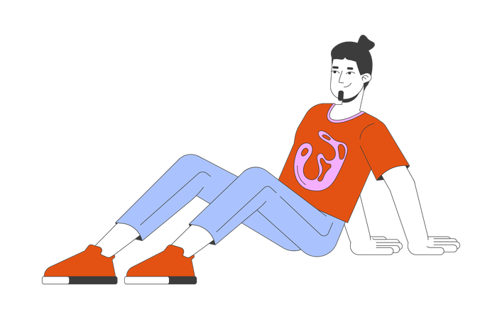 Man Sitting on floor with back on hands  Illustration