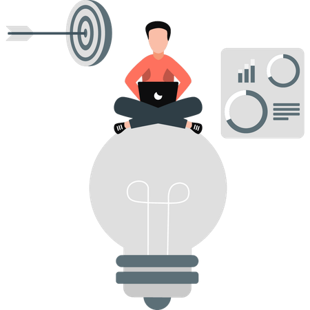 Man sitting on idea bulb  Illustration