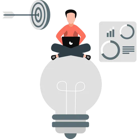 Man sitting on idea bulb  Illustration