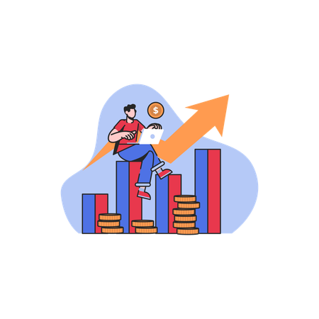 Man sitting on investment growth chart  Illustration