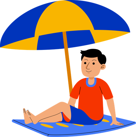 Man Sitting on Mat at Beach  Illustration