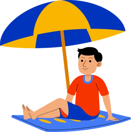 Man Sitting On Mat At Beach Illustration