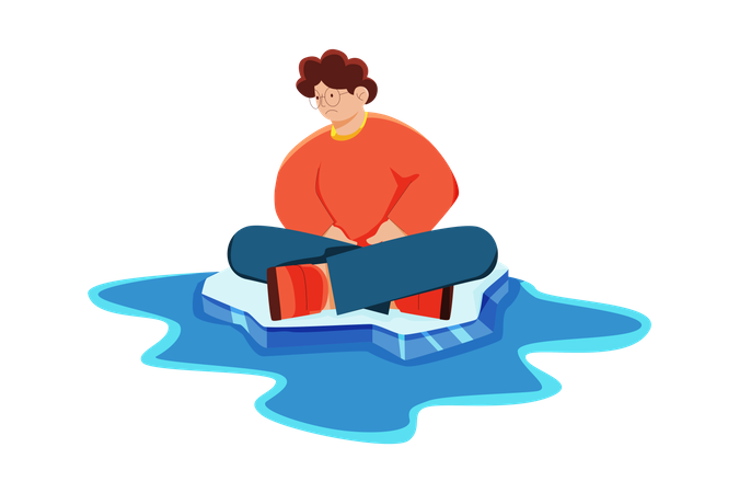 Man sitting on melting ice glacier  Illustration