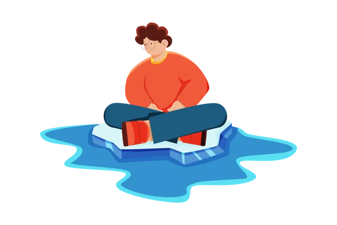 Man sitting on melting ice glacier  Illustration