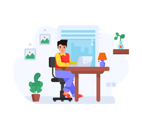 Man sitting on office chair and working from home Illustration
