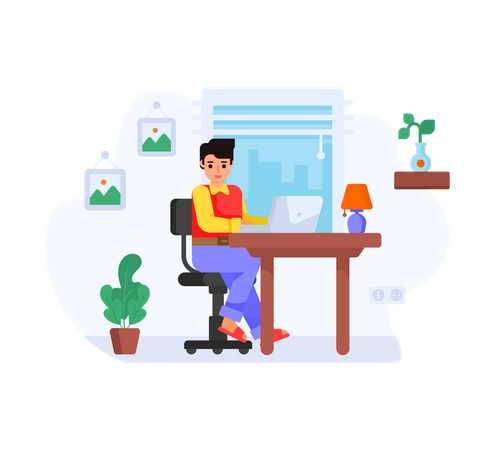 Man sitting on office chair and working from home  Illustration