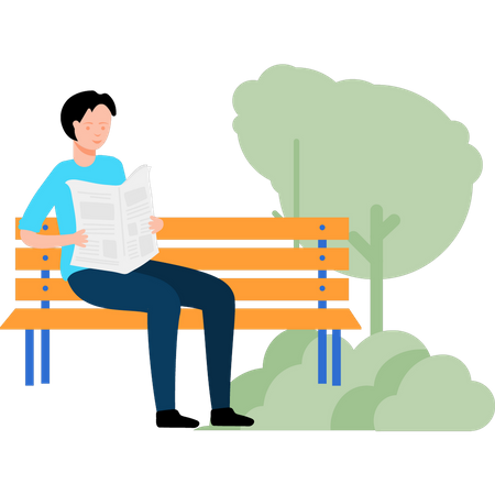 Man sitting on park bench and reading newspaper Illustration