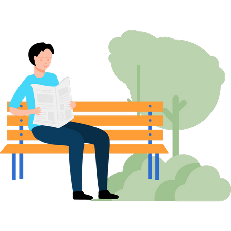 Man sitting on park bench and reading newspaper  Illustration