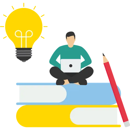 Man sitting on pile of books  Illustration