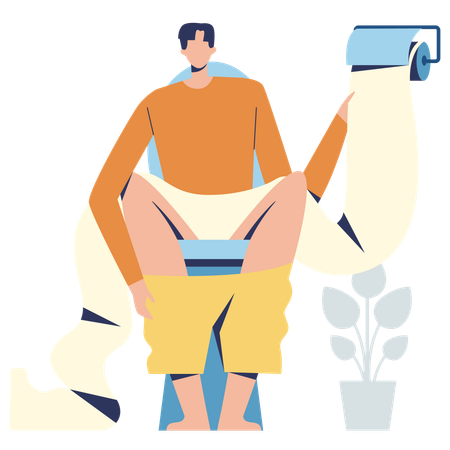 Man sitting on potty tub  Illustration