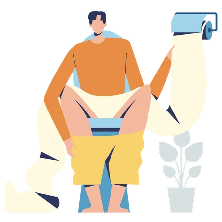 Man sitting on potty tub  Illustration