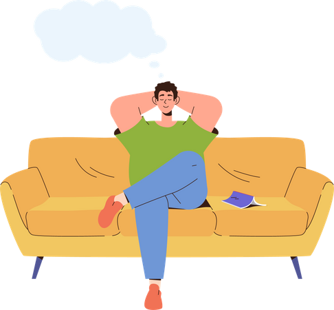 Man sitting on sofa and dreaming about happy future life  Illustration