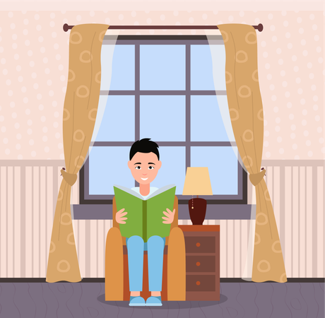 Man sitting on sofa and reading book  일러스트레이션