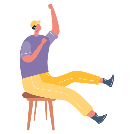 Man Sitting on Stool and Celebrate  Illustration