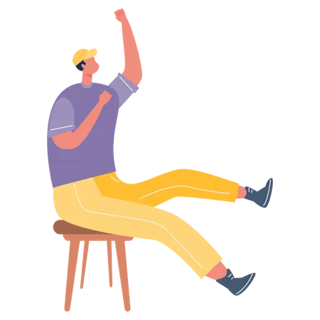 Man Sitting on Stool and Celebrate  Illustration