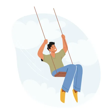 Male Character Swing Joyfully On The Playground Laughter Filling The Air As He Sways Back And Forth Creating Moments Of Pure Carefree Happiness Cartoon People Vector Illustration Illustration