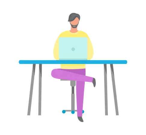 Man sitting on table and using laptop  Illustration