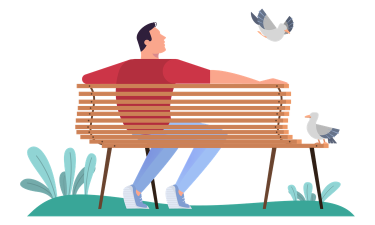 Man sitting on the bench in park Illustration