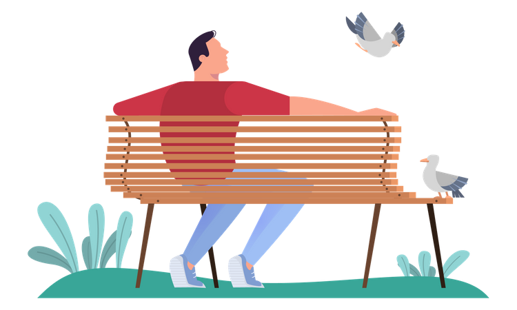 Man sitting on the bench in park  Illustration