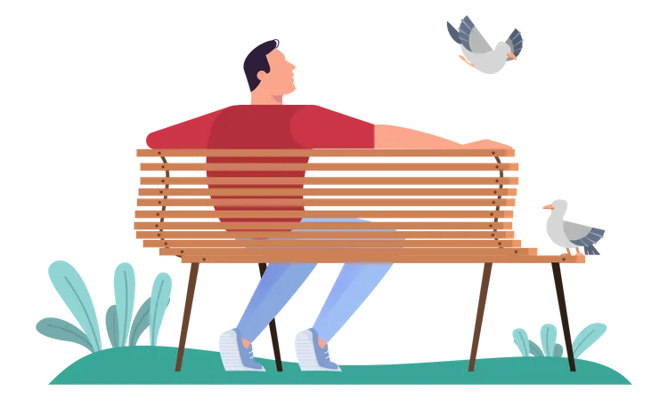 Man sitting on the bench in park  Illustration