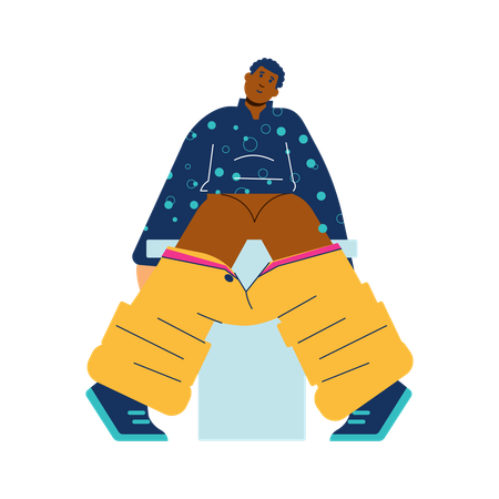 便器に座っている男性  イラスト