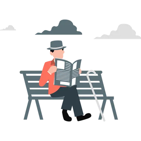 Man sitting outside reading newspaper  Illustration