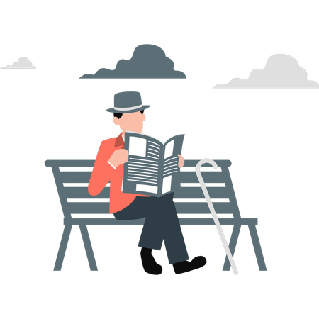 Man sitting outside reading newspaper  Illustration