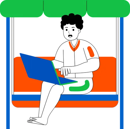 Man Sitting Relax With Laptop  Illustration