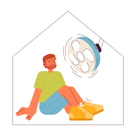 Man sitting under ceiling fan at home  Illustration