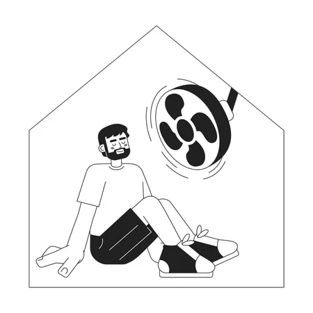 Man sitting under ceiling fan at home  Illustration