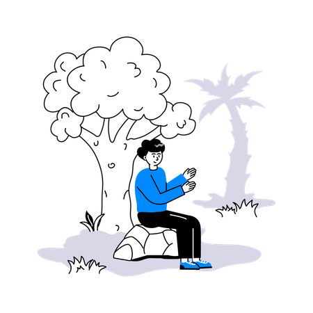 Man Sitting under Tree in summer season  Illustration