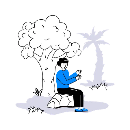 Man Sitting under Tree in summer season  Illustration