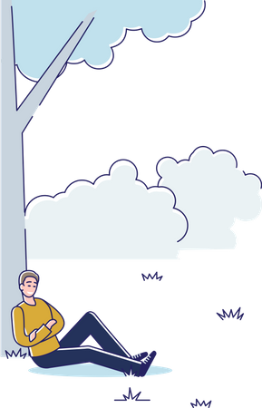 Man sitting under tree relaxed having rest  Illustration