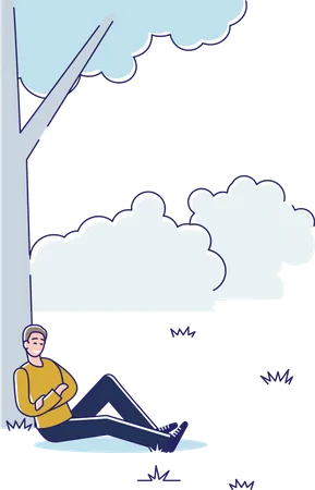 Man sitting under tree relaxed having rest  Illustration