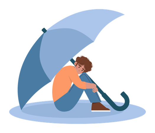 Man sitting under umbrella  Illustration