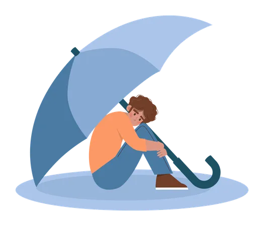 Man sitting under umbrella  Illustration