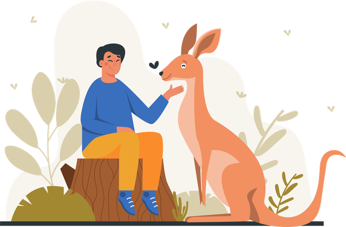 Man sitting with kangaroo  Illustration