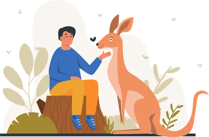 Man sitting with kangaroo  Illustration