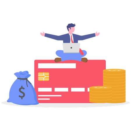 Man sitting with laptop and checking credit score  Illustration