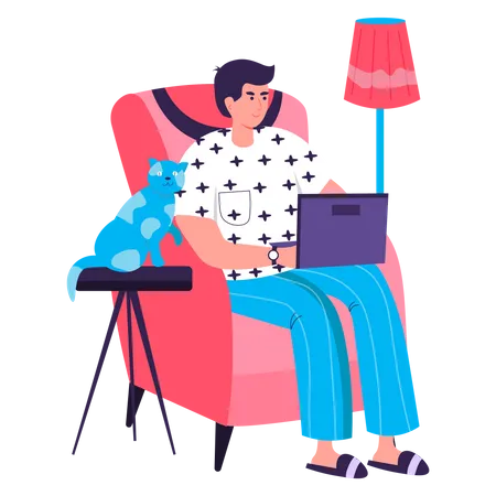 Man sitting with laptop in chair  Illustration