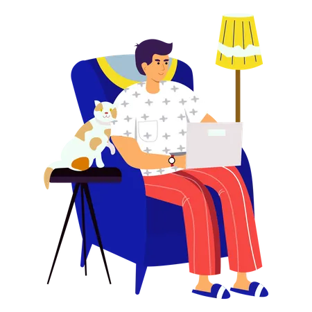 Man sitting with laptop in chair  Illustration