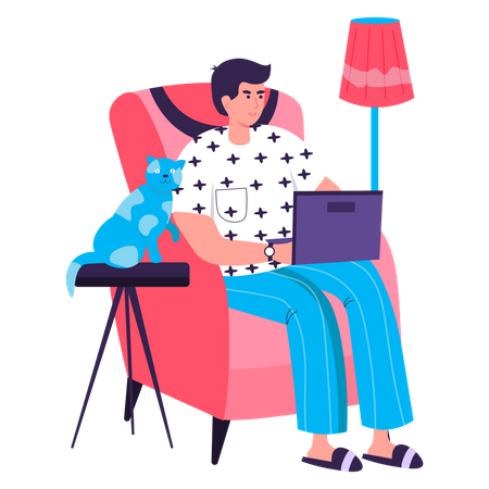 Man sitting with laptop in chair  Illustration