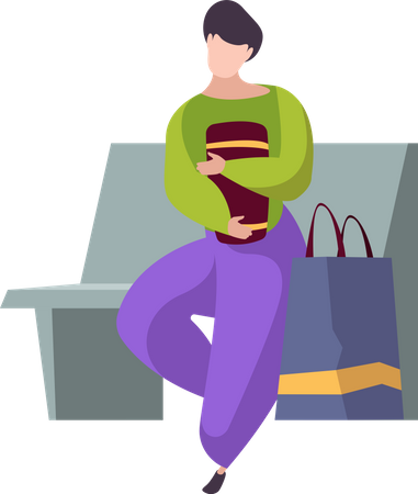 Man sitting with luggage in train Illustration