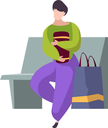 Man sitting with luggage in train  Illustration