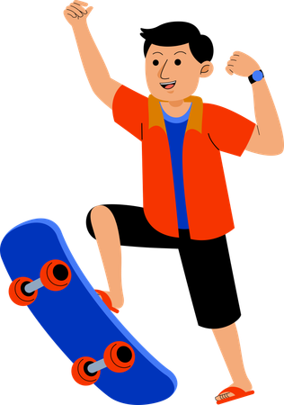 Man Skateboarding at Beach  Illustration