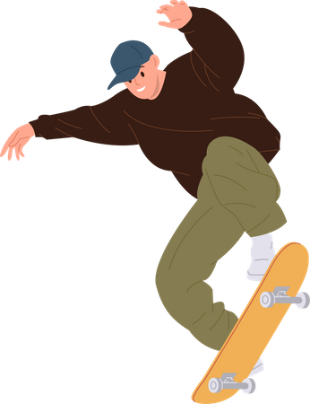 Man skateboarding enjoying speed motion jumping on longboard  Illustration