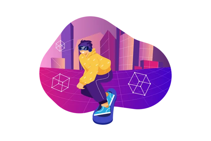 Man skateboarding in metaverse  Illustration