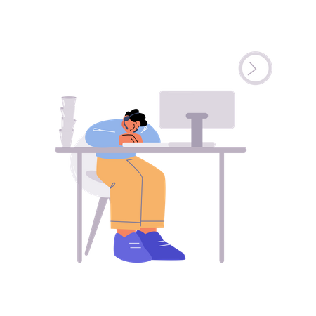 Man sleeping at office  Illustration